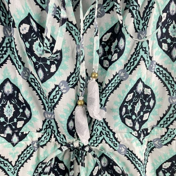 Figue Gianna Mini Dress sz XS green white ruffle tassel - Picture 7 of 8
